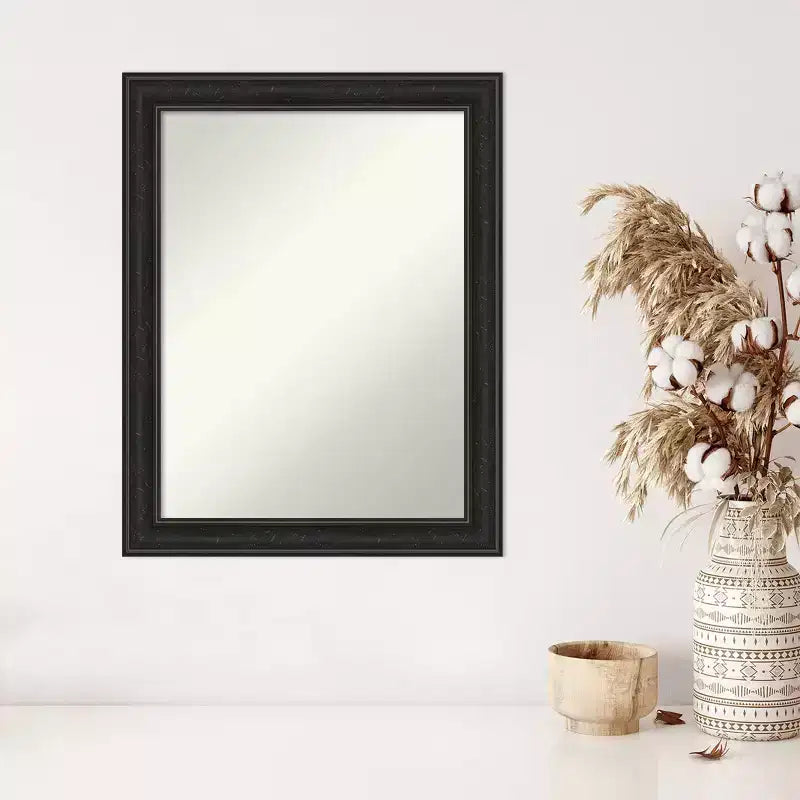22"x28" Non-Beveled Shipwreck Black Narrow Wall Mirror, Modern Rectangle, Polystyrene Frame, Includes Mounting Hardware