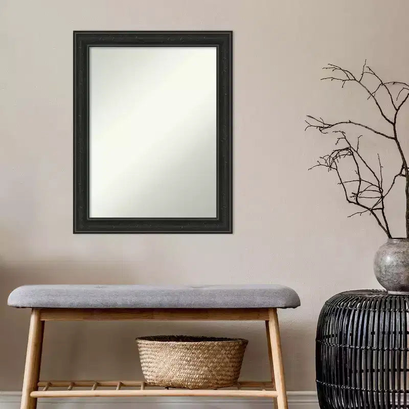 22"x28" Non-Beveled Shipwreck Black Narrow Wall Mirror, Modern Rectangle, Polystyrene Frame, Includes Mounting Hardware