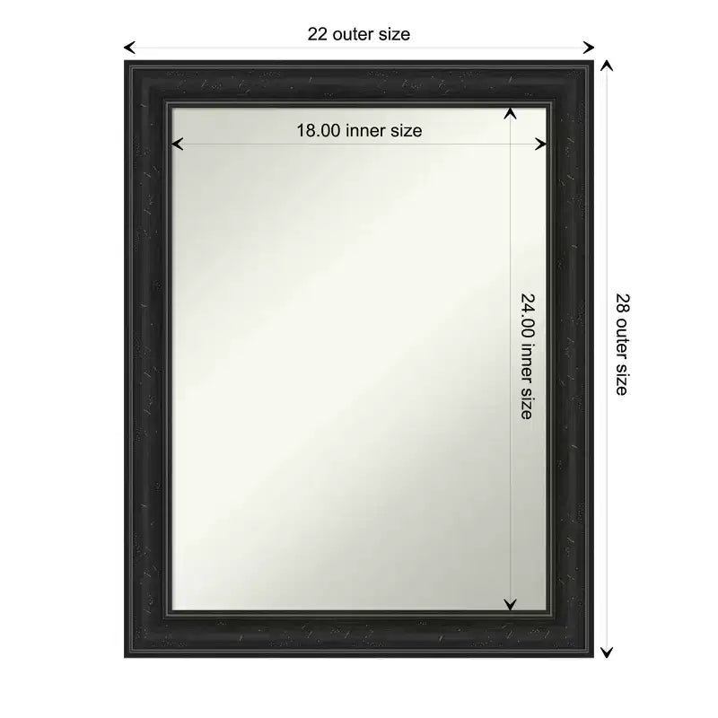 22"x28" Non-Beveled Shipwreck Black Narrow Wall Mirror, Modern Rectangle, Polystyrene Frame, Includes Mounting Hardware