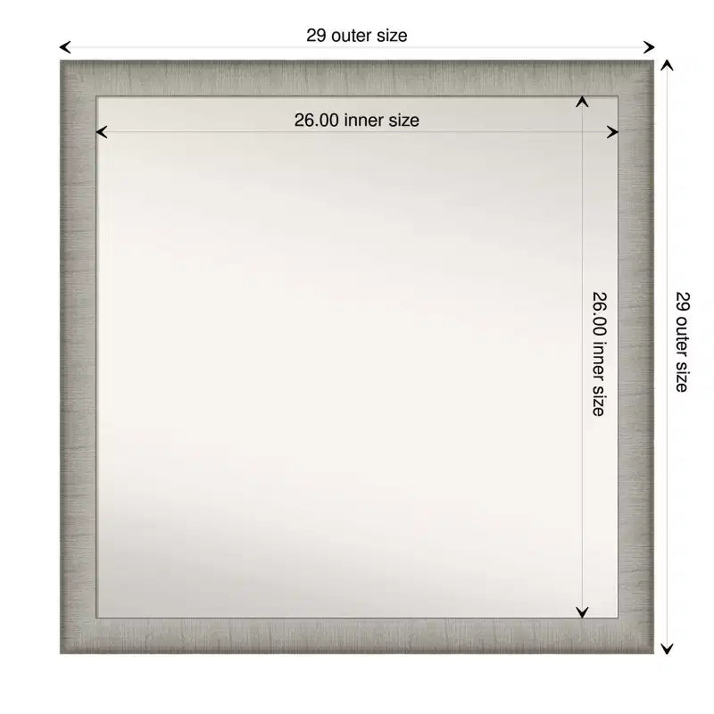 29" x 29" Non-Beveled Elegant Narrow Bathroom Wall Mirror, Brushed Pewter, Square, Wall Mount, Includes Hardware