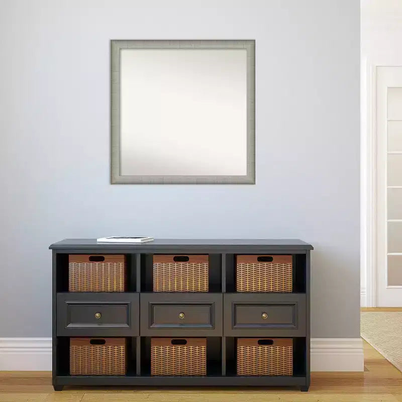 29" x 29" Non-Beveled Elegant Narrow Bathroom Wall Mirror, Brushed Pewter, Square, Wall Mount, Includes Hardware