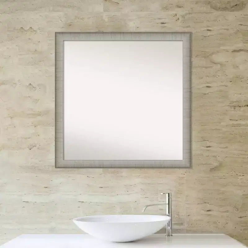 29" x 29" Non-Beveled Elegant Narrow Bathroom Wall Mirror, Brushed Pewter, Square, Wall Mount, Includes Hardware