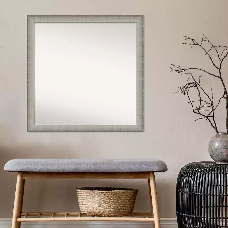 29" x 29" Non-Beveled Elegant Narrow Bathroom Wall Mirror, Brushed Pewter, Square, Wall Mount, Includes Hardware