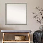 29" x 29" Non-Beveled Elegant Narrow Bathroom Wall Mirror, Brushed Pewter, Square, Wall Mount, Includes Hardware