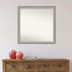 29" x 29" Non-Beveled Elegant Narrow Bathroom Wall Mirror, Brushed Pewter, Square, Wall Mount, Includes Hardware