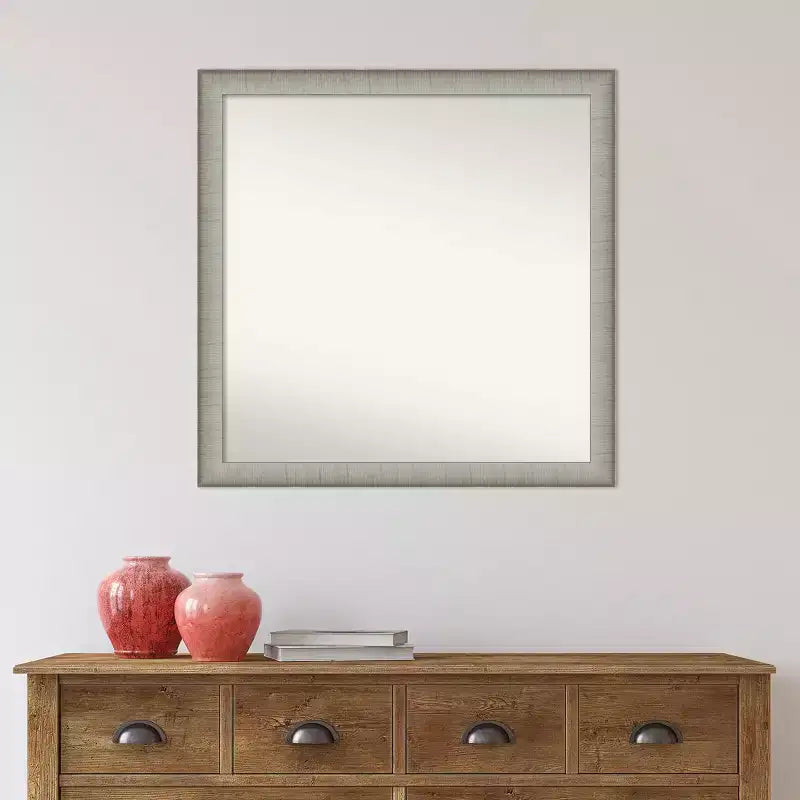 29" x 29" Non-Beveled Elegant Narrow Bathroom Wall Mirror, Brushed Pewter, Square, Wall Mount, Includes Hardware