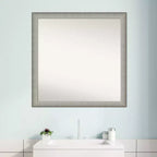 29" x 29" Non-Beveled Elegant Narrow Bathroom Wall Mirror, Brushed Pewter, Square, Wall Mount, Includes Hardware
