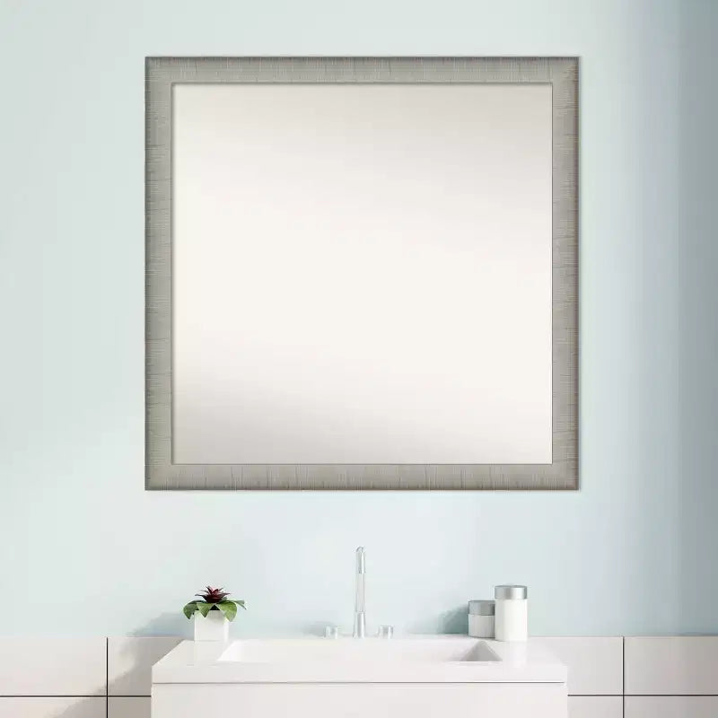 29" x 29" Non-Beveled Elegant Narrow Bathroom Wall Mirror, Brushed Pewter, Square, Wall Mount, Includes Hardware