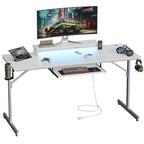 63" Gaming Desk with LED Lights & Power Outlets, Computer Desk with Monitor Stand & Keyboard Tray for Home Office