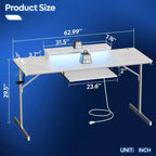 63" Gaming Desk with LED Lights & Power Outlets, Computer Desk with Monitor Stand & Keyboard Tray for Home Office