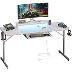 63" Gaming Desk with LED Lights & Power Outlets, Computer Desk with Monitor Stand & Keyboard Tray for Home Office