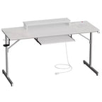 63" Gaming Desk with LED Lights & Power Outlets, Computer Desk with Monitor Stand & Keyboard Tray for Home Office