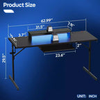 63" Gaming Desk with LED Lights & Power Outlets, Computer Desk with Monitor Stand & Keyboard Tray for Home Office
