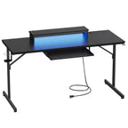 63" Gaming Desk with LED Lights & Power Outlets, Computer Desk with Monitor Stand & Keyboard Tray for Home Office