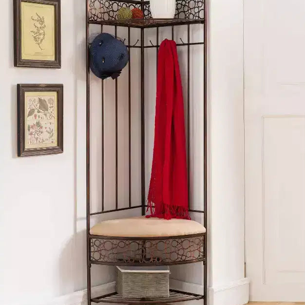Kings Brand Furniture Salini Metal Corner Entryway Hallway Storage Bench with Coat Rack