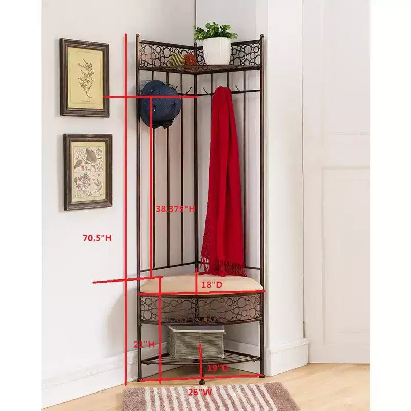 Metal Corner Entryway Hallway Storage Bench with Coat Rack