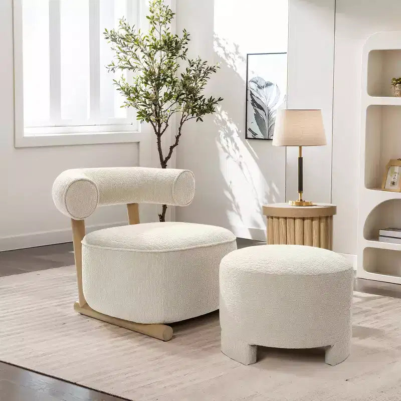 Upholstered Cream Modern U-Shape Back Accent Chair, Beige
