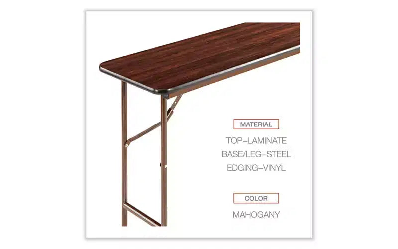 Wood Folding Table, Rectangular, 59.88W x 17.75D x 29.13H, Mahogany