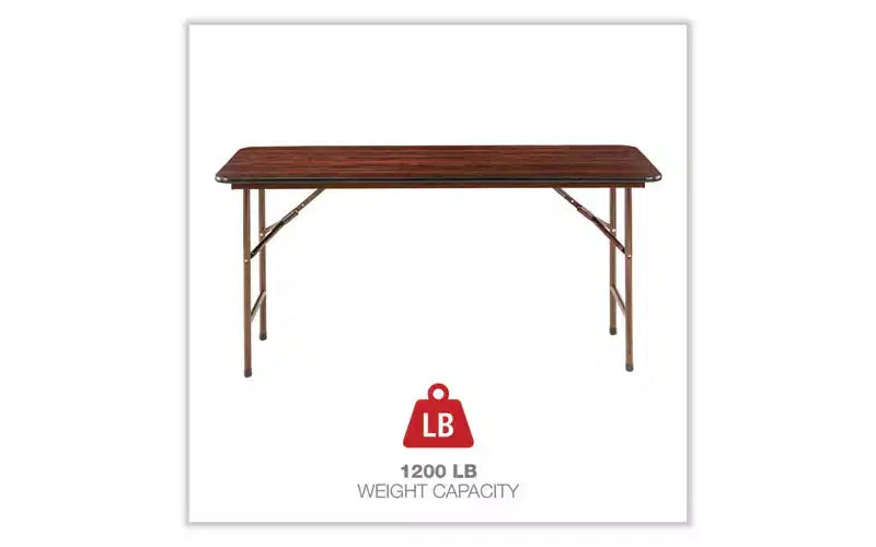 Wood Folding Table, Rectangular, 59.88W x 17.75D x 29.13H, Mahogany