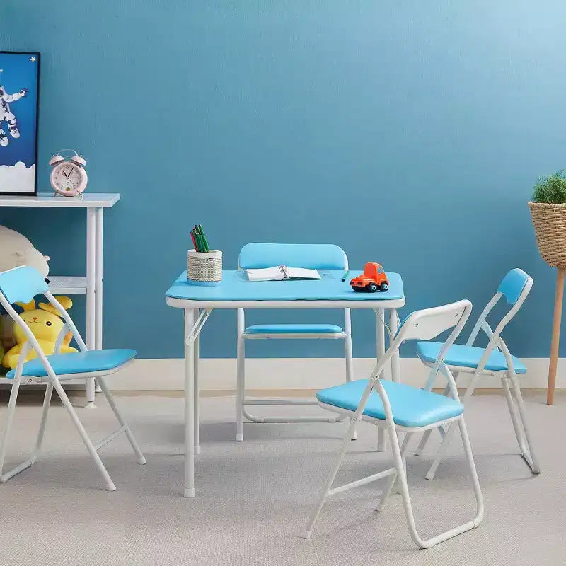 Kids Folding Square Table, Portable Card and Game Table, Black/Blue