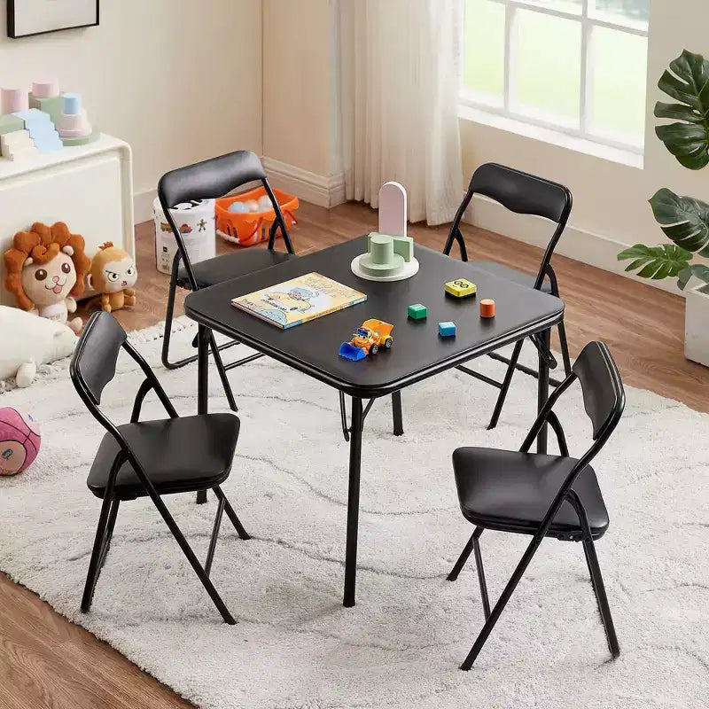 Kids Folding Square Table, Portable Card and Game Table, Black/Blue