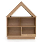 Wooden Kids Dollhouse Bookshelf with Open Shelves, Anti-Toppling System Bookcase, White/Natural