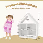 Wooden Kids Dollhouse Bookshelf with Open Shelves, Anti-Toppling System Bookcase, White/Natural