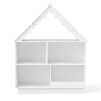 Wooden Kids Dollhouse Bookshelf with Open Shelves, Anti-Toppling System Bookcase, White/Natural