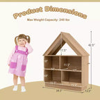 Wooden Kids Dollhouse Bookshelf with Open Shelves, Anti-Toppling System Bookcase, White/Natural