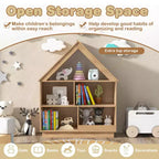 Wooden Kids Dollhouse Bookshelf with Open Shelves, Anti-Toppling System Bookcase, White/Natural