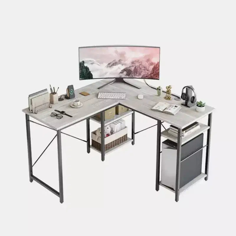 47" L Shaped Computer Desk, Reversible Corner Office Desk with Adjustable Shelves, Writing Study Table for 2 Person, Home Office, Small Space