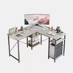 47" L Shaped Computer Desk, Reversible Corner Office Desk with Adjustable Shelves, Writing Study Table for 2 Person, Home Office, Small Space