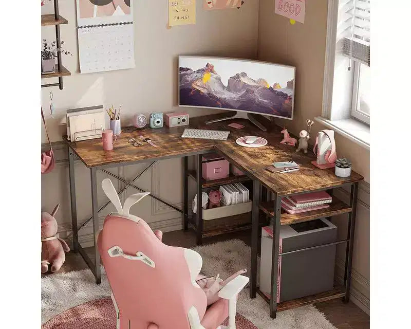47" L Shaped Computer Desk, Reversible Corner Office Desk with Adjustable Shelves, Writing Study Table for 2 Person, Home Office, Small Space