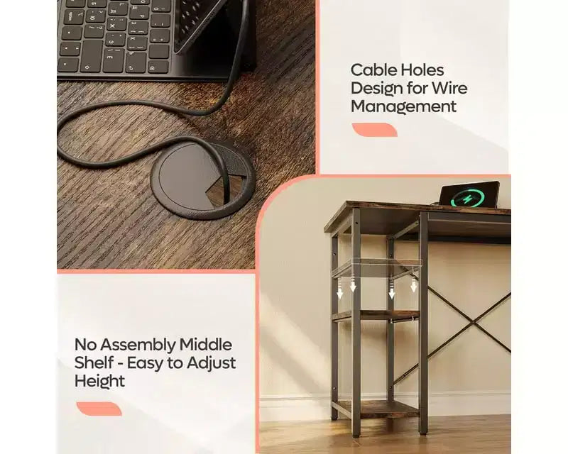 47" L Shaped Computer Desk, Reversible Corner Office Desk with Adjustable Shelves, Writing Study Table for 2 Person, Home Office, Small Space