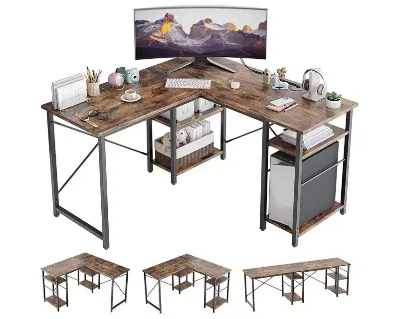 47" L Shaped Computer Desk, Reversible Corner Office Desk with Adjustable Shelves, Writing Study Table for 2 Person, Home Office, Small Space
