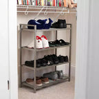 4-Tier Metal Shoe Rack, Stretched Metal Shelving with Center Supports, Durable Frame with Handles, 12 Pair Capacity, Nickel