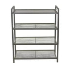 4-Tier Metal Shoe Rack, Stretched Metal Shelving with Center Supports, Durable Frame with Handles, 12 Pair Capacity, Nickel