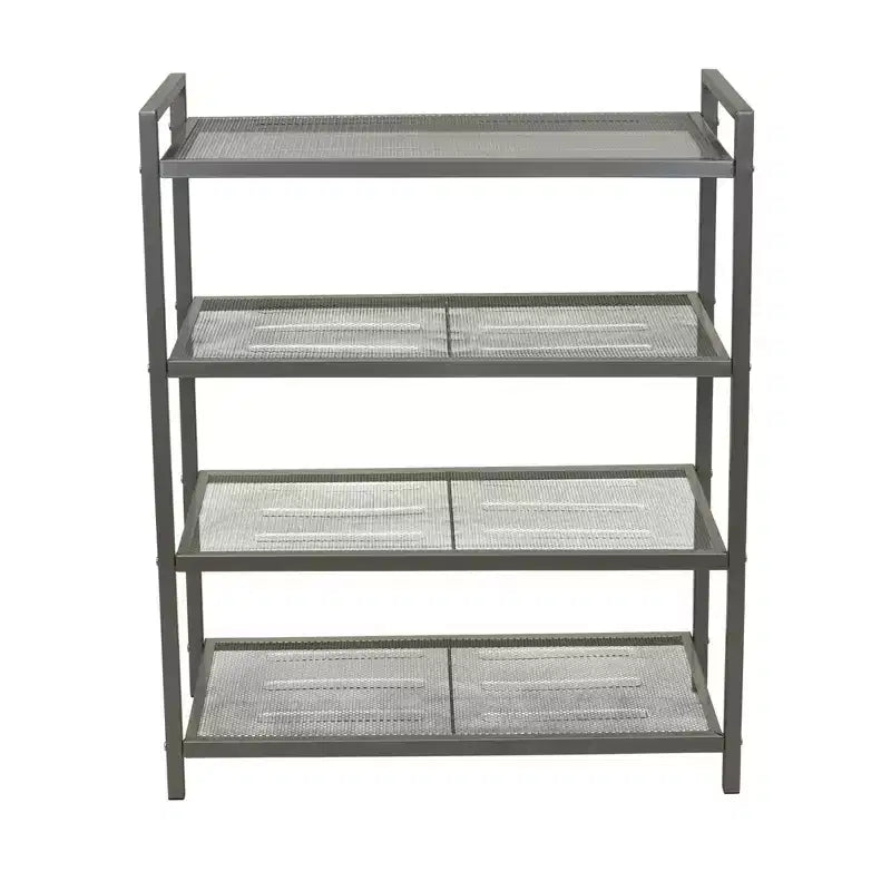 4-Tier Metal Shoe Rack, Stretched Metal Shelving with Center Supports, Durable Frame with Handles, 12 Pair Capacity, Nickel