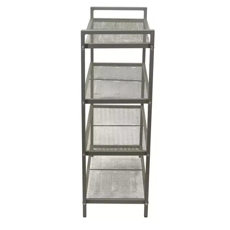 4-Tier Metal Shoe Rack, Stretched Metal Shelving with Center Supports, Durable Frame with Handles, 12 Pair Capacity, Nickel