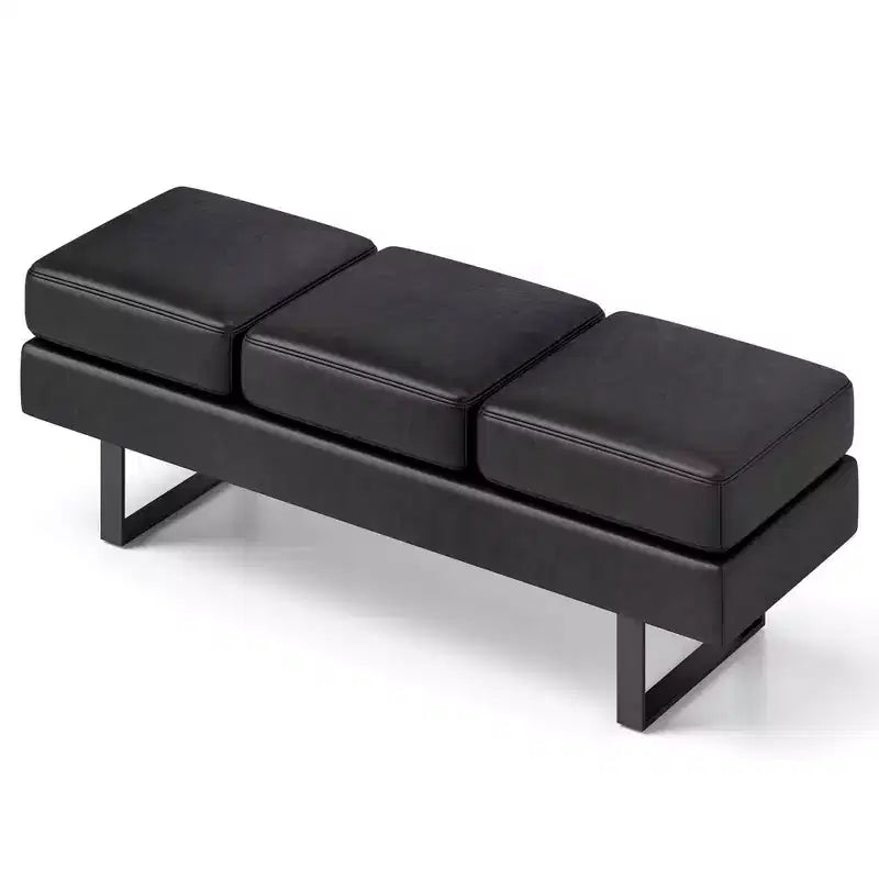 Waiting Room Bench Seating with Metal Frame Leg, Upholstered Reception Bench, Black/Gray