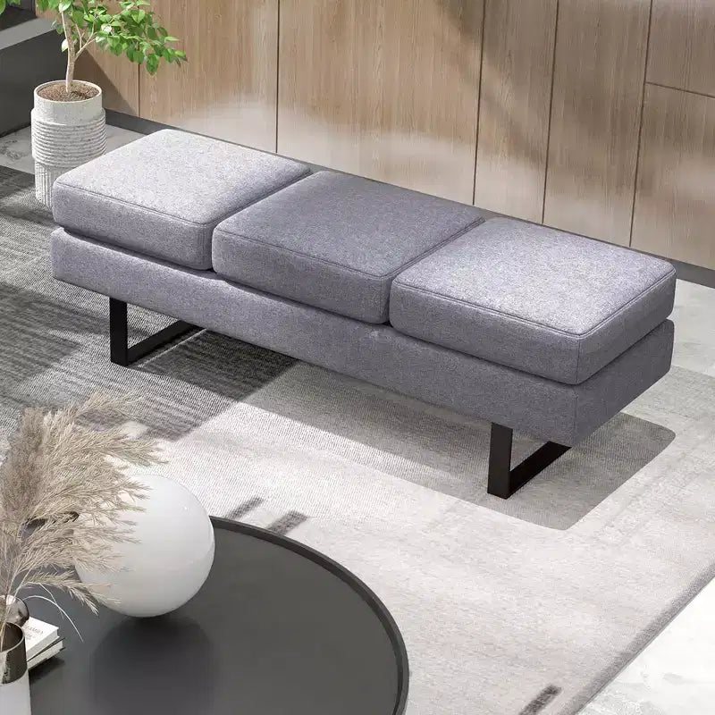 Waiting Room Bench Seating with Metal Frame Leg, Upholstered Reception Bench, Black/Gray