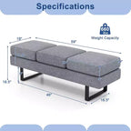 Waiting Room Bench Seating with Metal Frame Leg, Upholstered Reception Bench, Black/Gray
