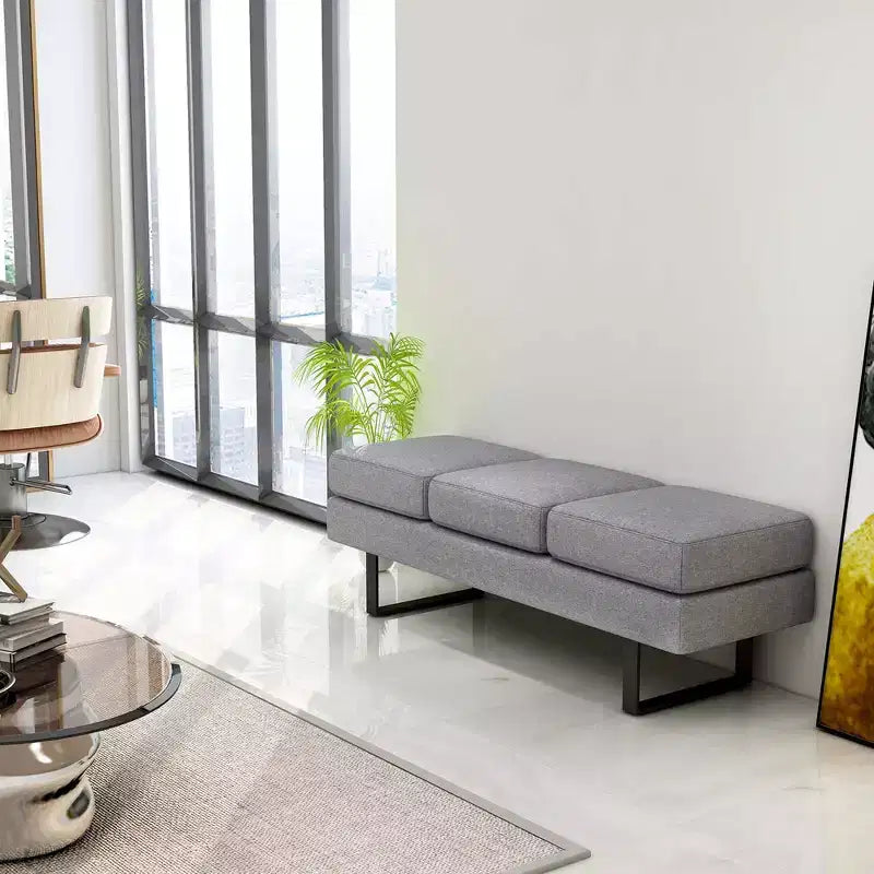 Waiting Room Bench Seating with Metal Frame Leg, Upholstered Reception Bench, Black/Gray