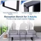 Waiting Room Bench Seating with Metal Frame Leg, Upholstered Reception Bench, Black/Gray
