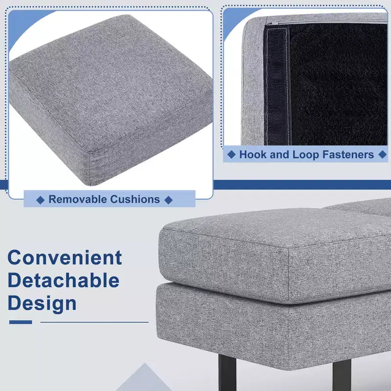 Waiting Room Bench Seating with Metal Frame Leg, Upholstered Reception Bench, Black/Gray