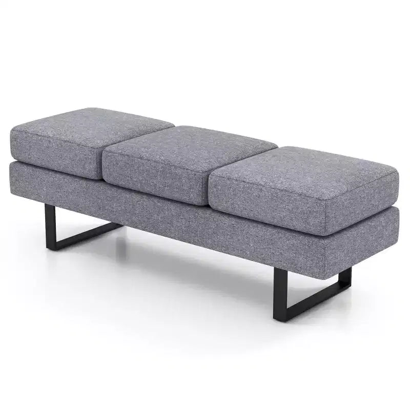 Waiting Room Bench Seating with Metal Frame Leg, Upholstered Reception Bench, Black/Gray