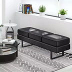Waiting Room Bench Seating with Metal Frame Leg, Upholstered Reception Bench, Black/Gray