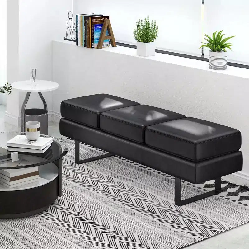 Waiting Room Bench Seating with Metal Frame Leg, Upholstered Reception Bench, Black/Gray