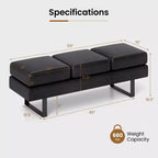 Waiting Room Bench Seating with Metal Frame Leg, Upholstered Reception Bench, Black/Gray