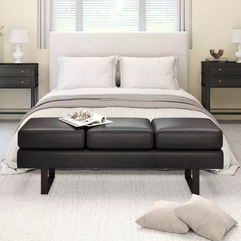 Waiting Room Bench Seating with Metal Frame Leg, Upholstered Reception Bench, Black/Gray